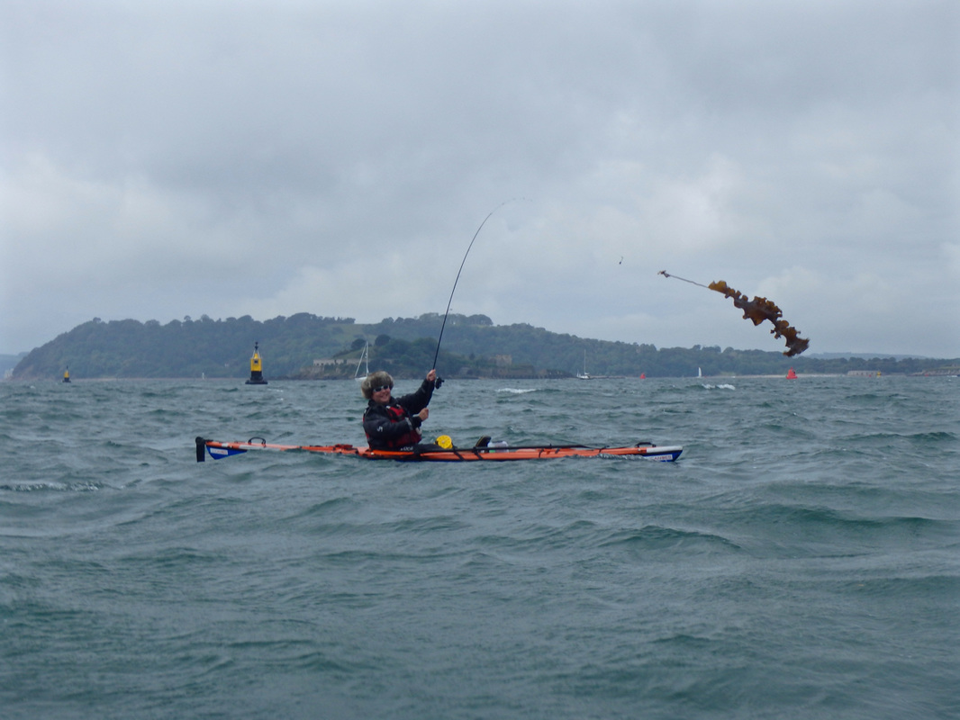 Amos with a monster from the deep during the Ocean Kayak Classic 2015