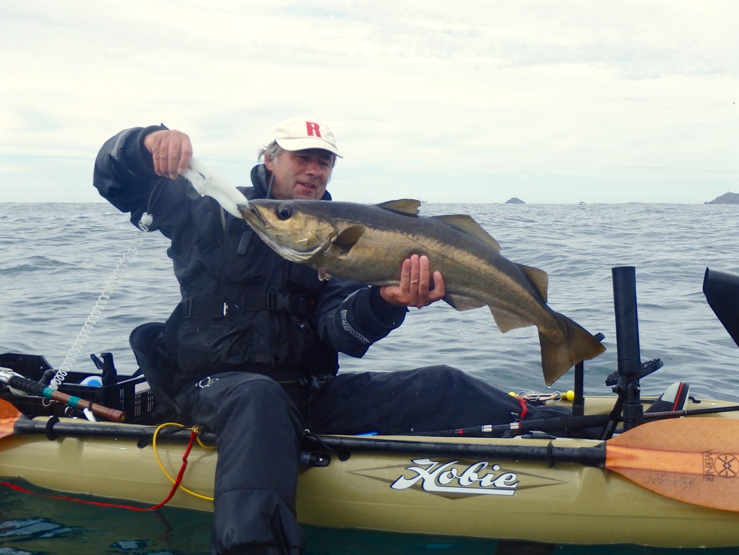 Soap with a 14lb Pollack caught at the Penzance Kayak Fishing Meet 2015