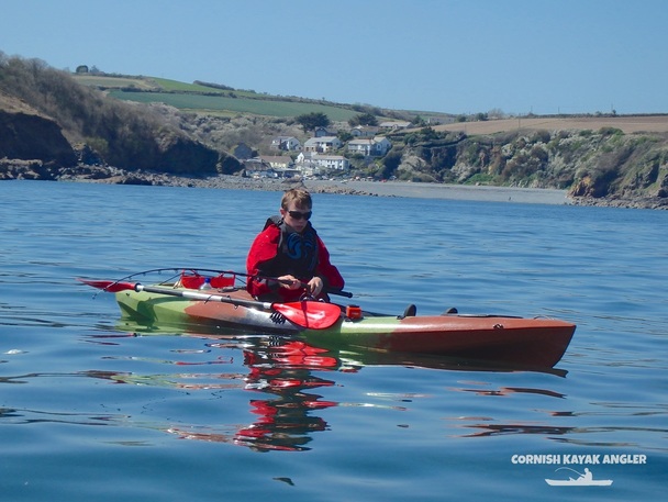 Kayak Fishing at Porthallow - Fishing for mackerel with Porthallow beach in the background