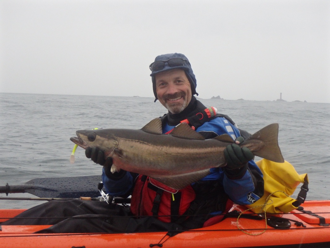 Richard with a 10lb Pollack caught at the Penzance Kayak Fishing Meet 2015