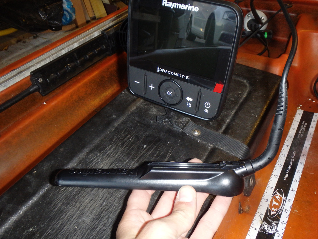Raymarine Dragonfly Transducer installation in the hull of a fishing kayak