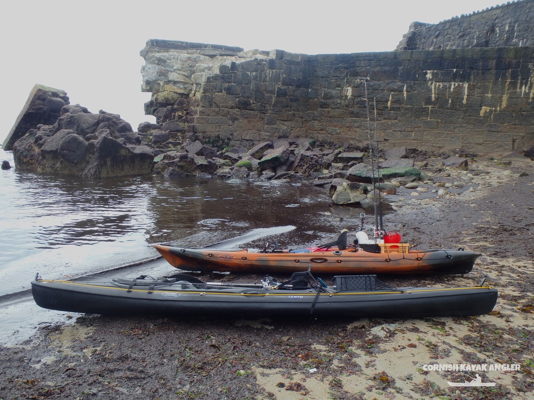 Kayak Fishing at Lamorna - storm damage to the harbour wall