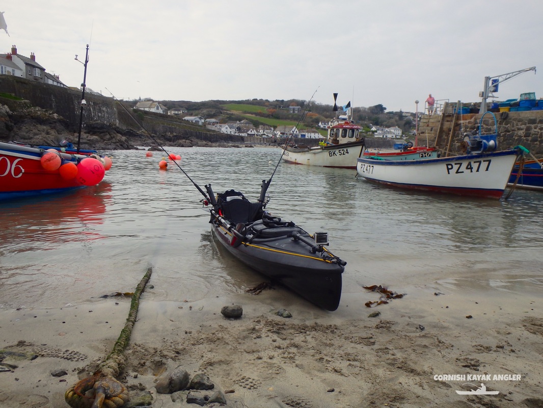 Kayak Fishing at Coverack - Landing on the harbour beach at mid-tide
