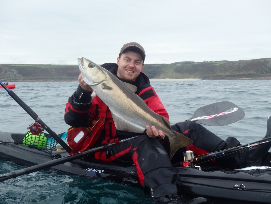 Ben with a Pollack at the Penzance Kayak Fishing Meet 2015