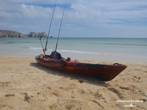 Kayak Fishing at Porthcurno - Luanching on a calm summers day