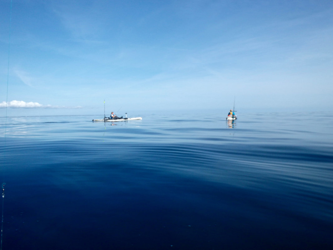 Calm water offshore kayak fishing 