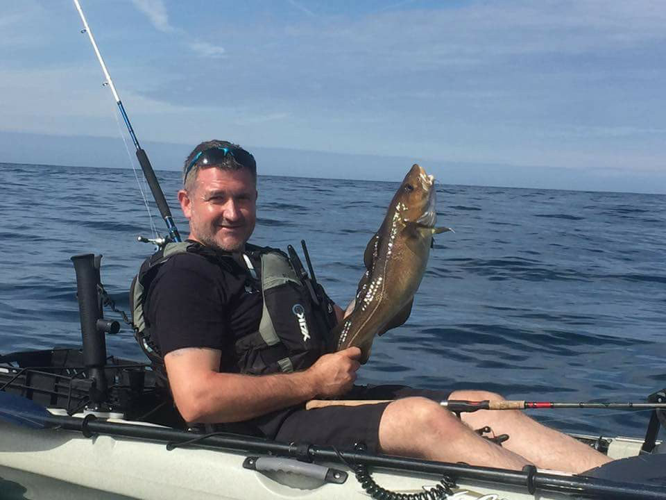 Gareth with a 5lb Cod at the Penzance Kayak Fishing Meet 2017