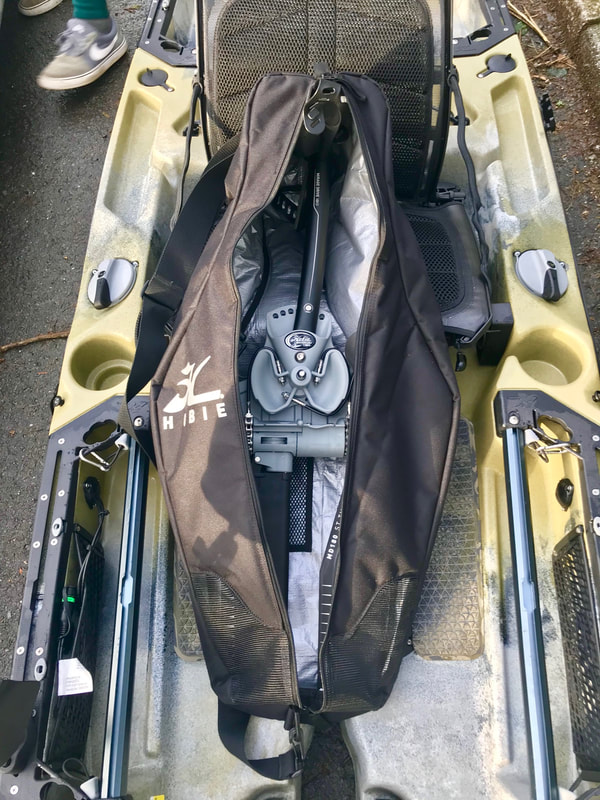 Hobie Mirage Drive Stow Bag with a Mirage Drive 180 and Turbo Fins