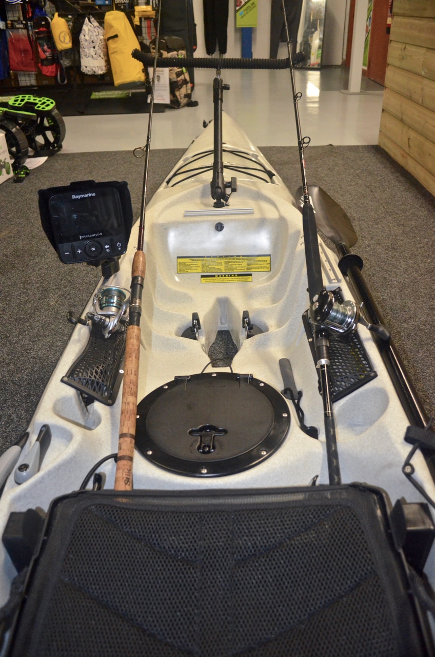 A rod rest fitted to the bow of the Hobie Revolution 16