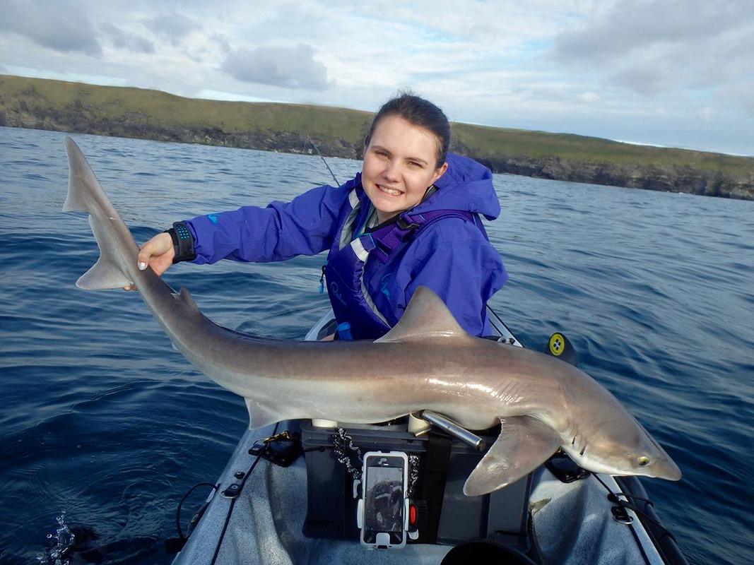 Holly with a 20lb Tope on the tandem kayak