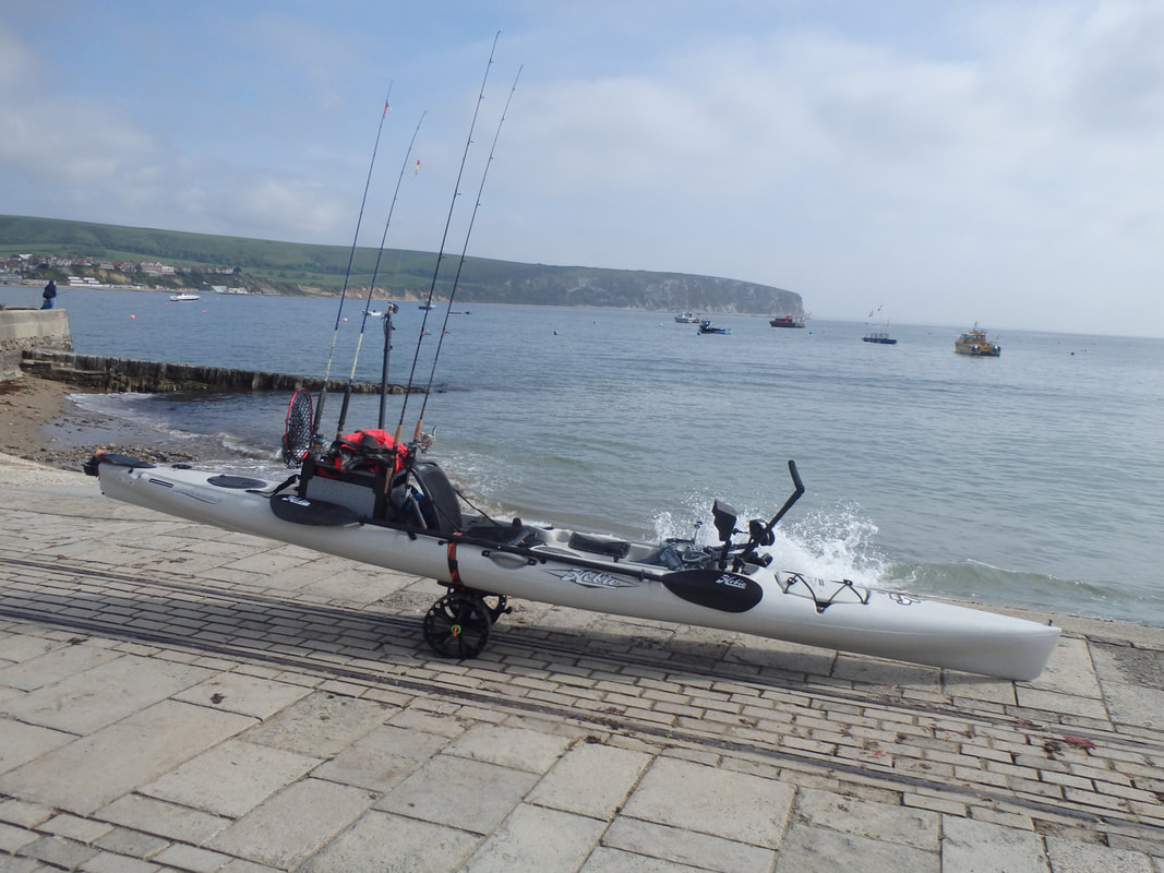 Hobie Revolution 16 ready for fishing at Swanage