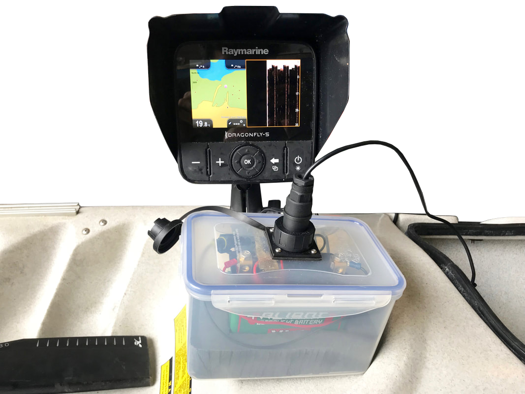 A waterproof battery box to power a fish finder